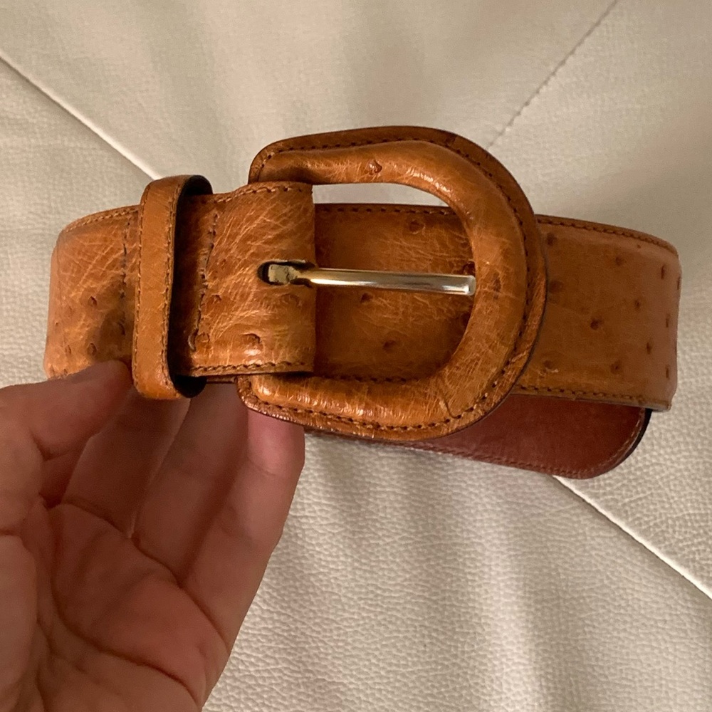 Ralph Lauren brown 80s ostrich leather belt.